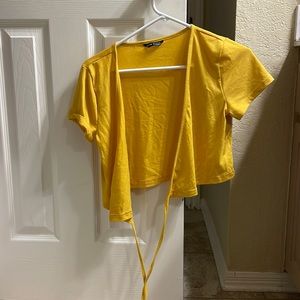 Yellow Shein wrap around top